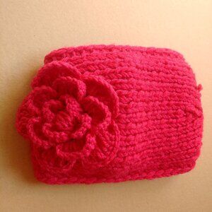 4/$20 NEW WITH TAGS fuchsia pink warm thick knit headband with rosette flower …
